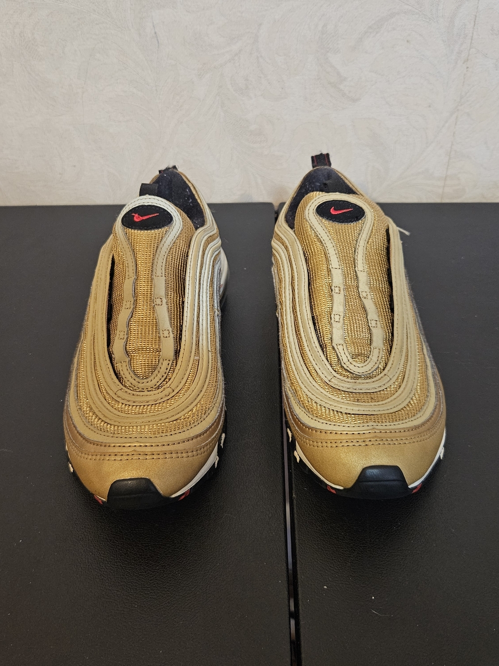 Nike Air Max 97 Kids Metallic Gold Sneakers with Red Swoosh